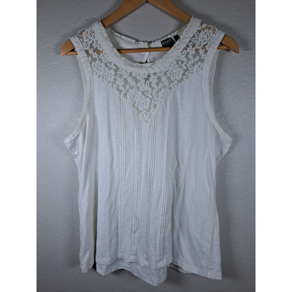 Cruel Denim Womens White Lace Yoke Pintuck Sleeveless Top CTK7393001 XXL